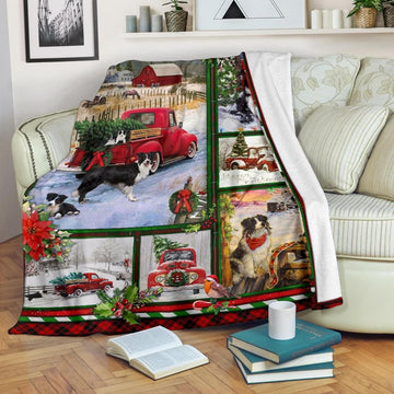 litzzy Border Collie Red Truck Christmas CLH1612030F Sherpa Fleece Blanket Sherpa Fleece Blanket   