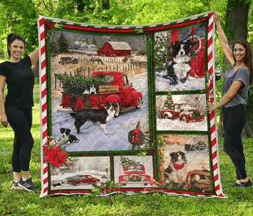 litzzy Border Collie Red Truck Christmas CLM0212026Q Fleece Blanket Quilt Blanket   