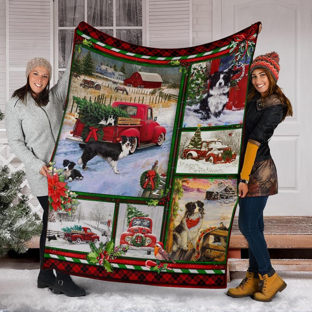 litzzy Border Collie Red Truck Christmas CLM02120419S Sherpa Fleece Blanket Sherpa Fleece Blanket   