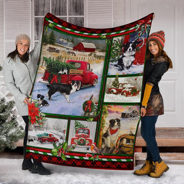 litzzy Border Collie Red Truck Christmas CLM3010046S Sherpa Fleece Blanket Sherpa Fleece Blanket   