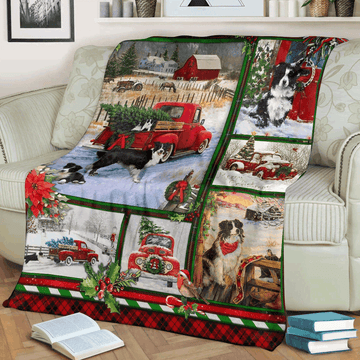 litzzy Border Collie Red Truck Christmas GS-CL-KC0107 Sherpa Fleece Blanket Sherpa Fleece Blanket   