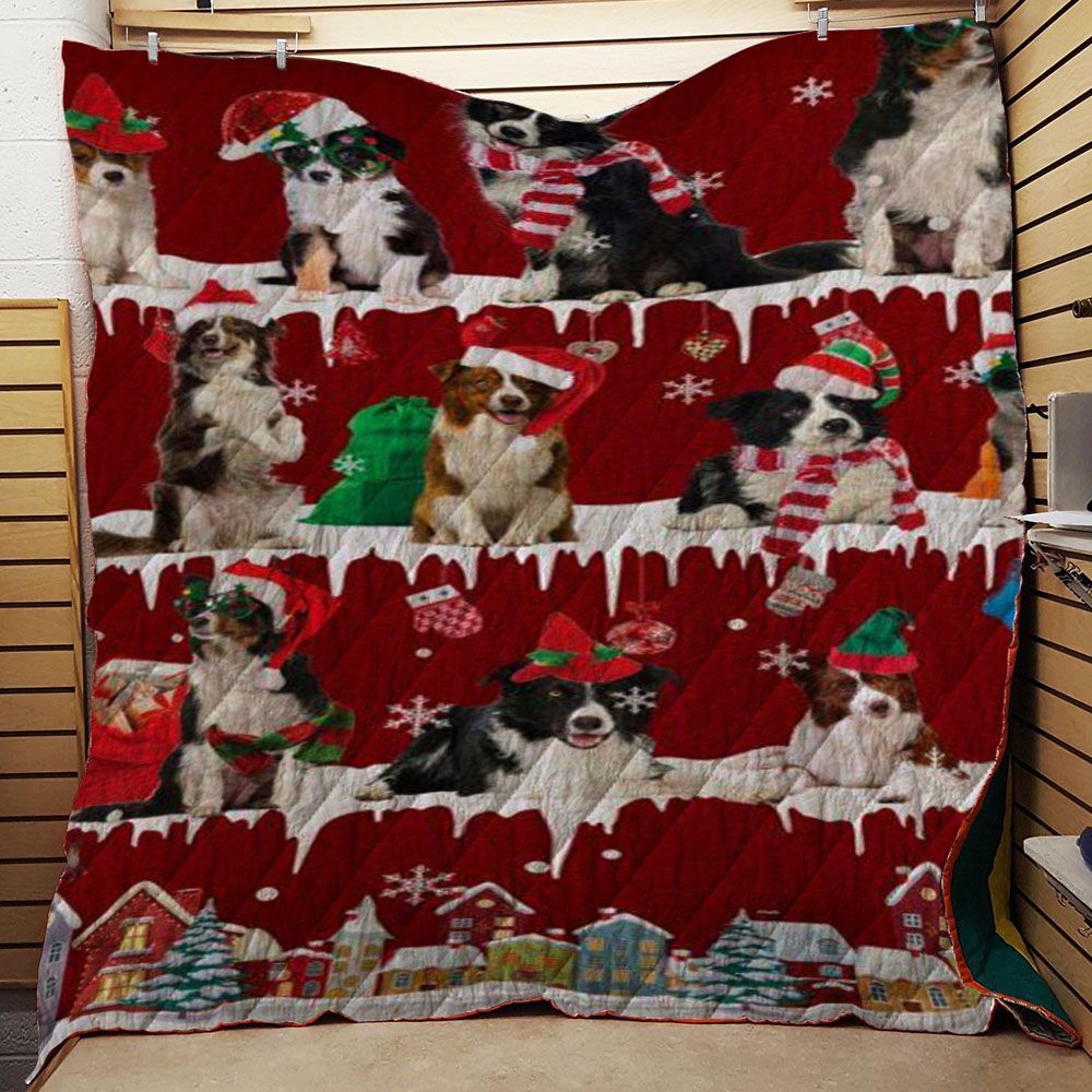 litzzy Border Collie Snow Christmas CL11120101MDQ Fleece Blanket Quilt Blanket   