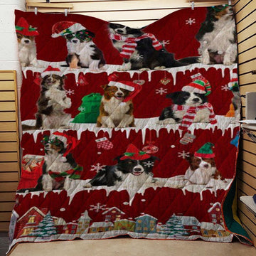 litzzy Border Collie Snow Christmas CL11120101MDQ Fleece Blanket Quilt Blanket   