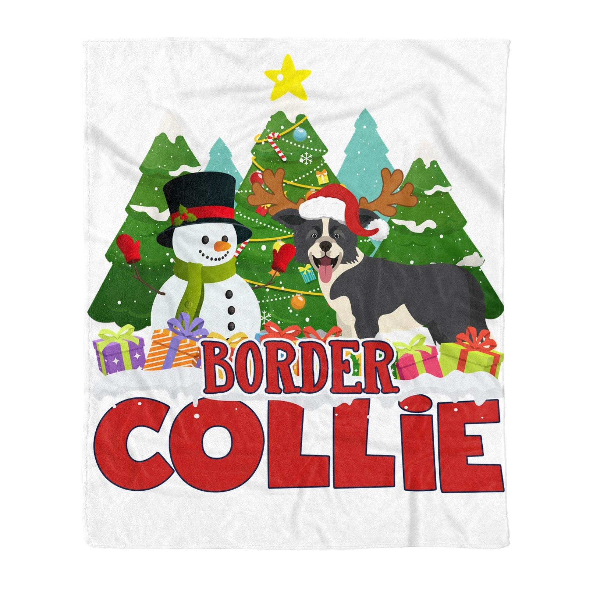 litzzy Border Collie Snowman Christmas CLM2812118S Sherpa Fleece Blanket Sherpa Fleece Blanket   
