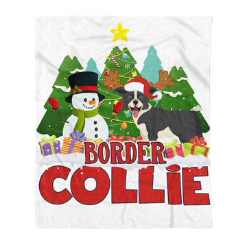 litzzy Border Collie Snowman Christmas CLM2812118S Sherpa Fleece Blanket Sherpa Fleece Blanket   