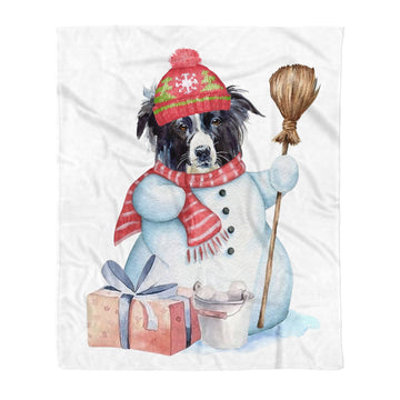 litzzy Border Collie Snowman Christmas CLM2812119S Sherpa Fleece Blanket Sherpa Fleece Blanket   