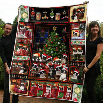litzzy Border Coolie Christmas CL20110221MDF Sherpa Fleece Blanket Sherpa Fleece Blanket   