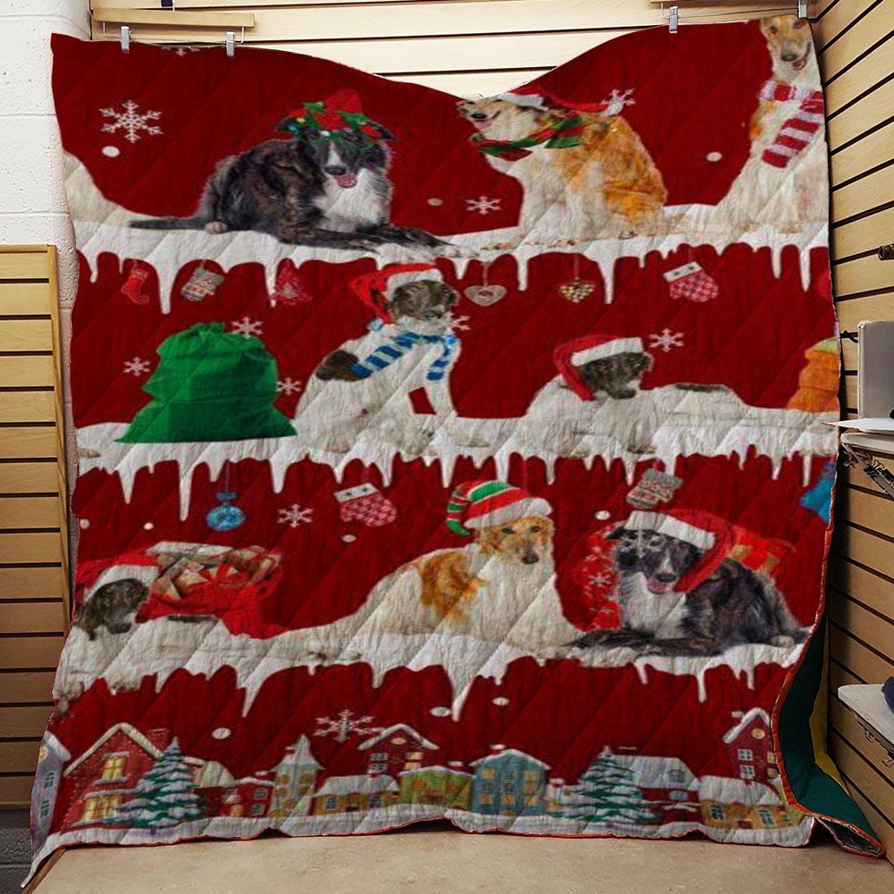 litzzy Borzoi Snow Christmas CL11120103MDQ Fleece Blanket Quilt Blanket   