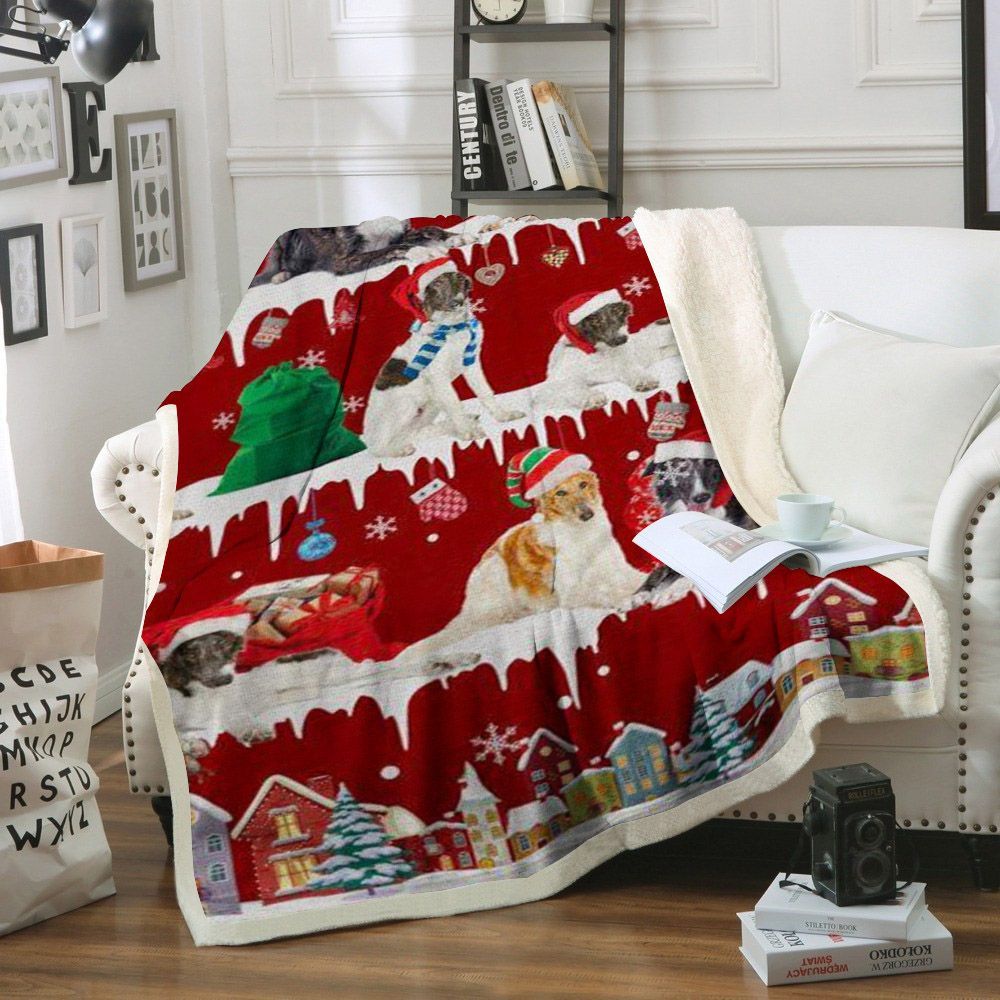 litzzy Borzoi Snow Christmas CL11120238MDF Sherpa Fleece Blanket Sherpa Fleece Blanket   