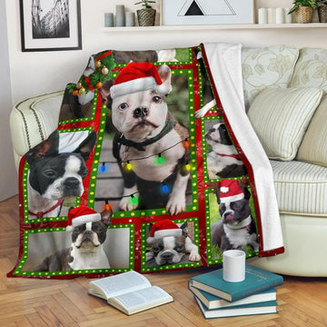 litzzy Boston Terrier Christmas CL04120068MDF Sherpa Fleece Blanket Sherpa Fleece Blanket   
