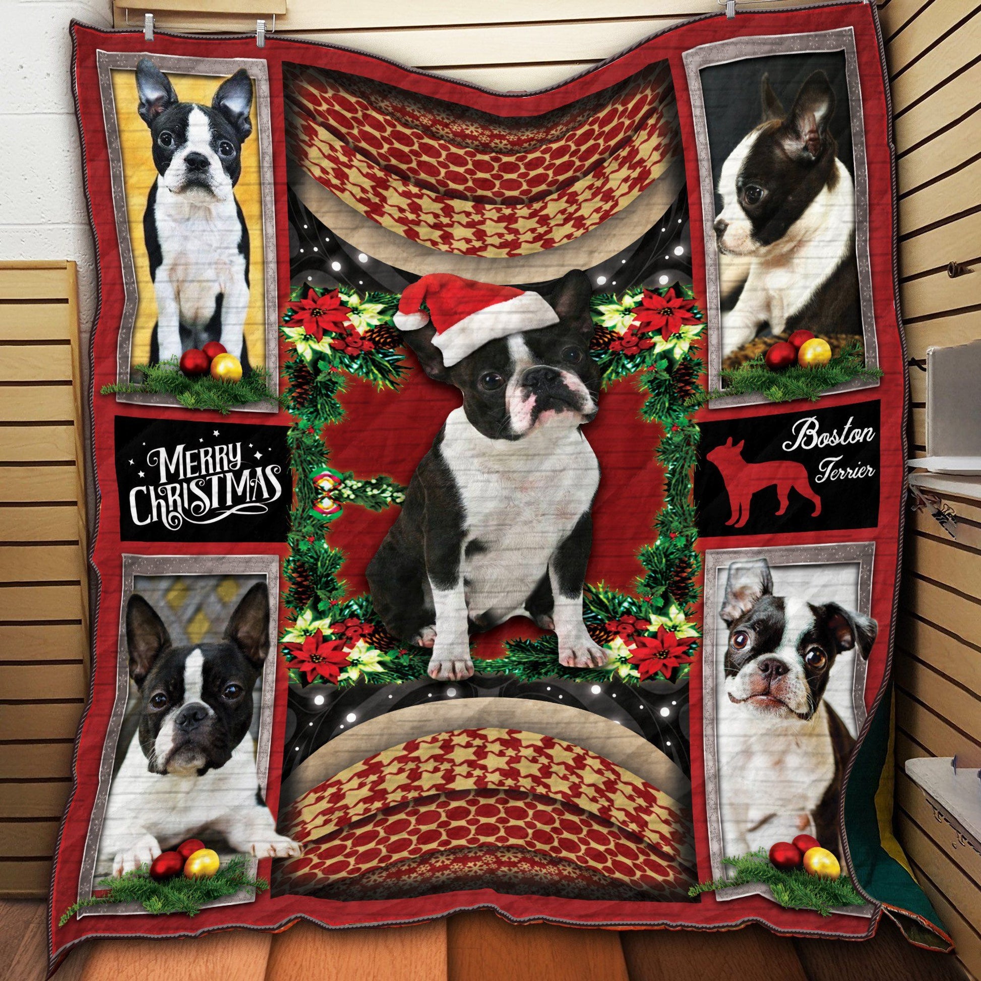 litzzy Boston Terrier Christmas CLH1612026Q Fleece Blanket Quilt Blanket   