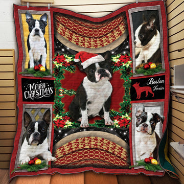 litzzy Boston Terrier Christmas CLH1612026Q Fleece Blanket Quilt Blanket   