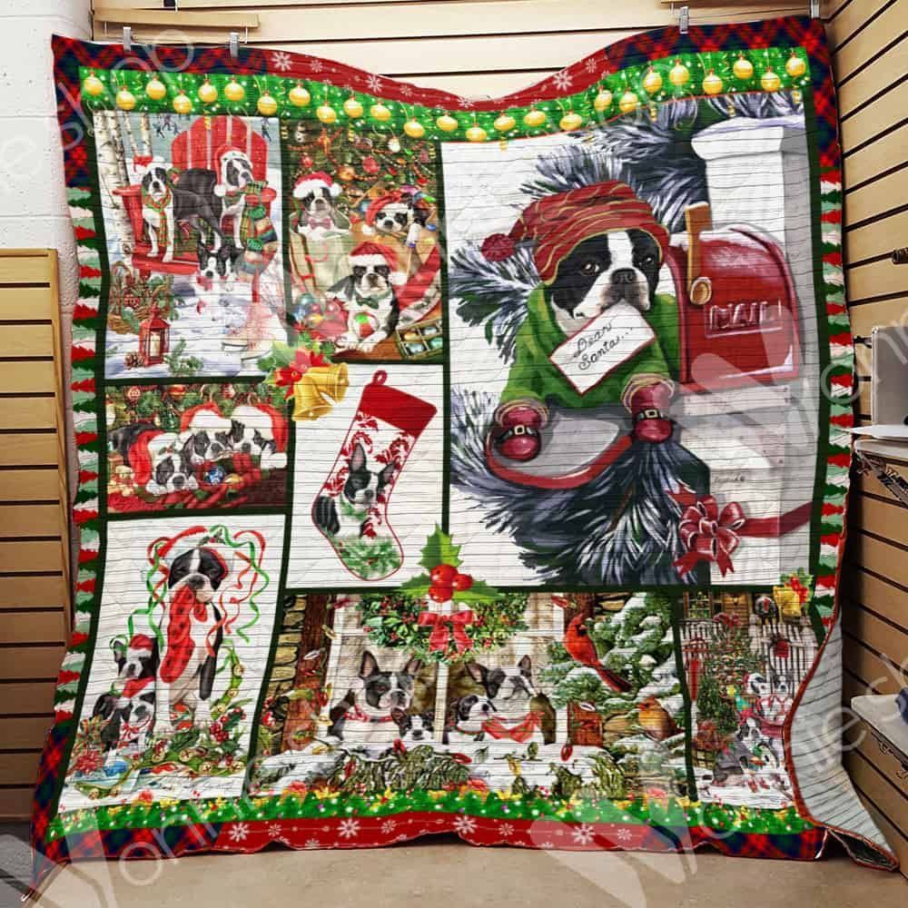 litzzy Boston Terrier Christmas DHC14100033MDQ Fleece Blanket Quilt Blanket   
