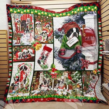 litzzy Boston Terrier Christmas DHC14100033MDQ Fleece Blanket Quilt Blanket   