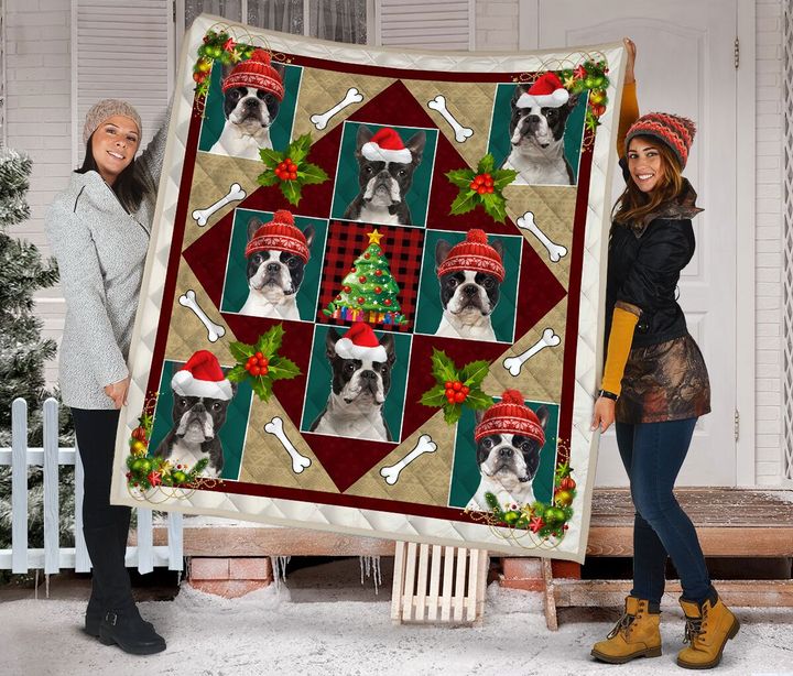 litzzy Boston Terrier Christmas DTC2311808 Fleece Blanket Quilt Blanket   