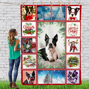 litzzy Boston Terrier Gorgeous Merry Christmas Dog Reindeer Xmas TH0911061CL Sherpa Fleece Blanket fleece blanket   