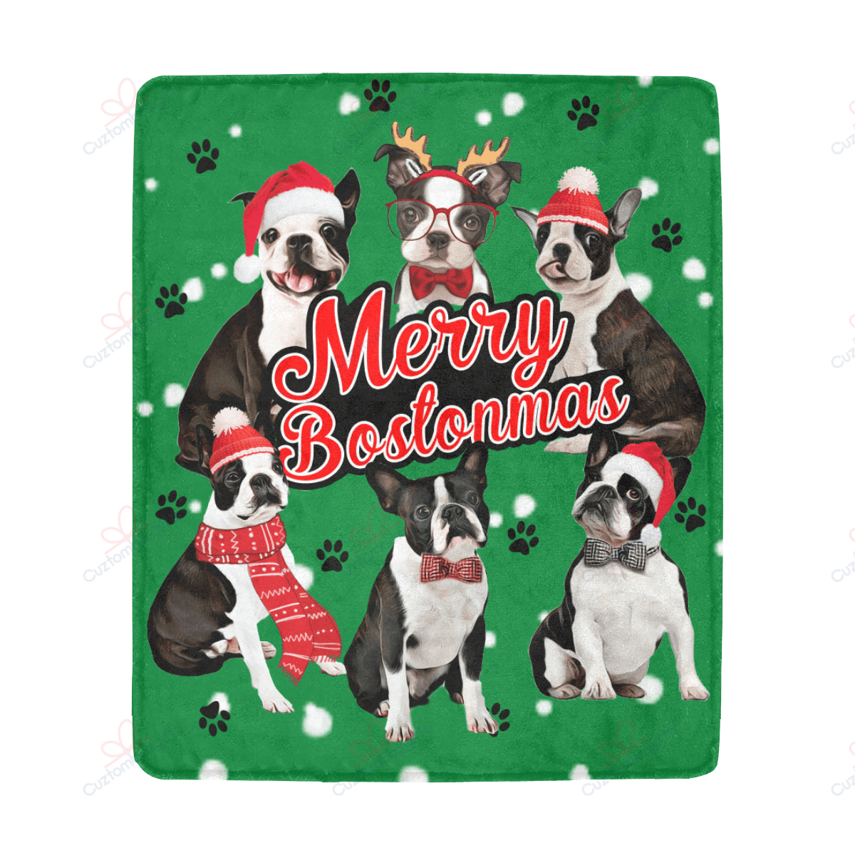 litzzy Boston Terrier Merry Christmas AM0311409CL Sherpa Fleece Blanket Sherpa Fleece Blanket   