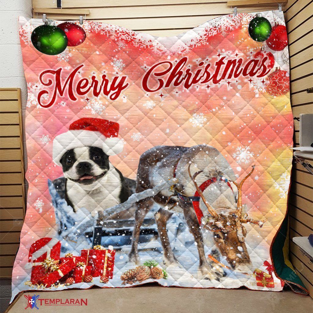 litzzy Boston Terrier Merry Christmas CL28110539MDQ Fleece Blanket Quilt Blanket   