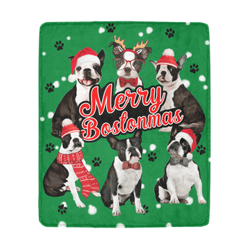 litzzy Boston Terrier Merry Christmas CLM2812126S Sherpa Fleece Blanket Sherpa Fleece Blanket   