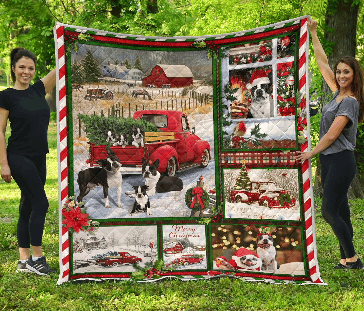 litzzy Boston Terrier Red Truck Christmas CLM0212027Q Fleece Blanket Quilt Blanket   