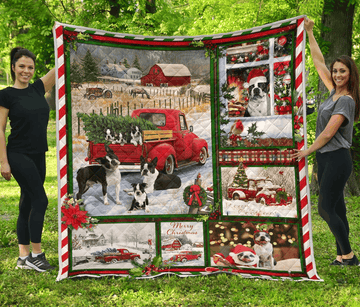 litzzy Boston Terrier Red Truck Christmas CLM0212027Q Fleece Blanket Quilt Blanket   