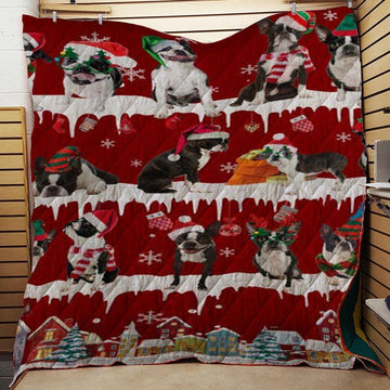 litzzy Boston Terrier Snow Christmas CL11120104MDQ Fleece Blanket Quilt Blanket   
