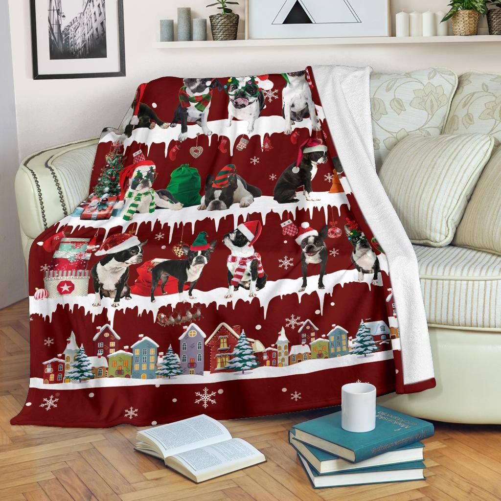 litzzy Boston Terrier Snow Christmas CLM0712103S Sherpa Fleece Blanket Sherpa Fleece Blanket   