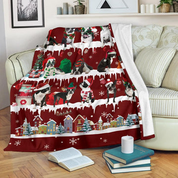 litzzy Boston Terrier Snow Christmas CLM0712103S Sherpa Fleece Blanket Sherpa Fleece Blanket   
