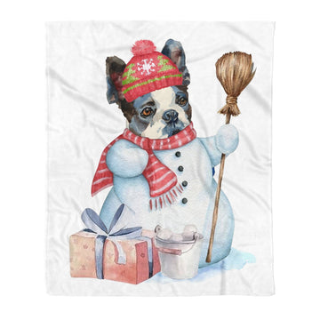 litzzy Boston Terrier Snowman Christmas CLM2812123S Sherpa Fleece Blanket Sherpa Fleece Blanket   