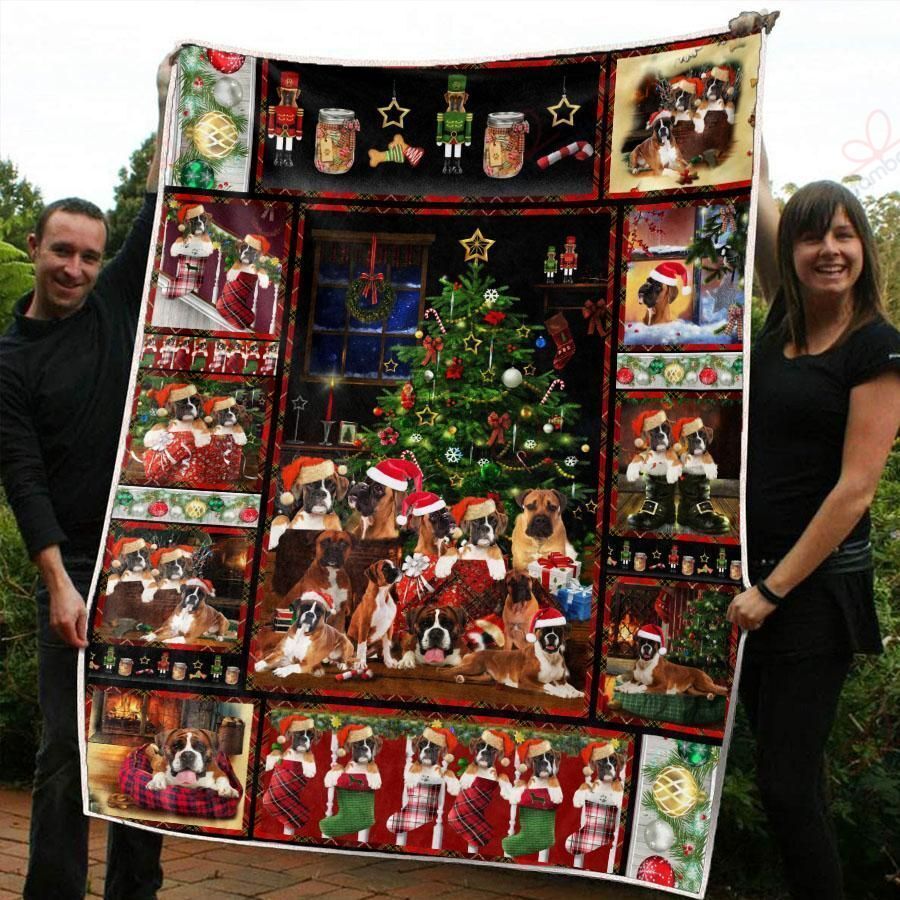litzzy Boxer Christmas AM3010472CL Sherpa Fleece Blanket Sherpa Fleece Blanket   