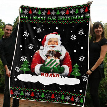 litzzy Boxer Christmas CL20110244MDF Sherpa Fleece Blanket Sherpa Fleece Blanket   