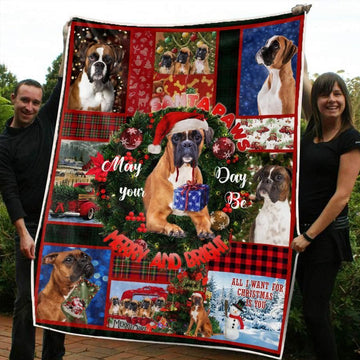 litzzy Boxer Christmas CL20110245MDF Sherpa Fleece Blanket Sherpa Fleece Blanket   