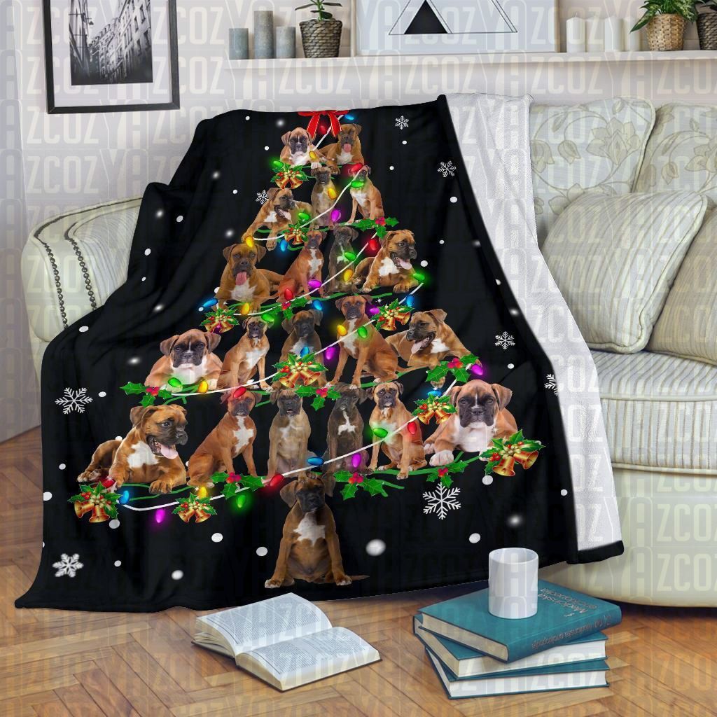 litzzy Boxer Christmas Tree CL21110166MDF Sherpa Fleece Blanket Sherpa Fleece Blanket   