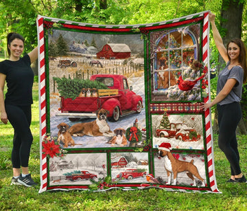 litzzy Boxer Dogs Christmas Red Truck CLH1612044Q Fleece Blanket fleece blanket   