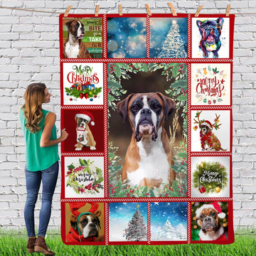 litzzy Boxer Gorgeous Merry Christmas Dog Reindeer Xmas TH0911062CL Sherpa Fleece Blanket fleece blanket   