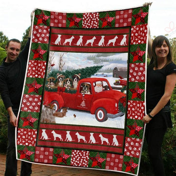 litzzy Boxer Red Truck Christmas AM2810440CL Sherpa Fleece Blanket Sherpa Fleece Blanket   