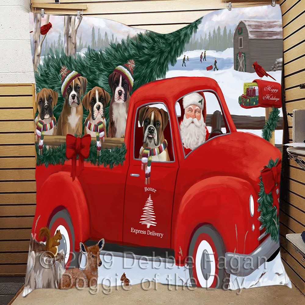 litzzy Boxer Red Truck Christmas CL18110452MDQ Fleece Blanket Quilt Blanket   