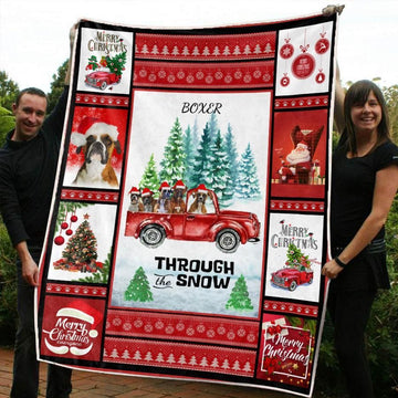 litzzy Boxer Red Truck Christmas CL20110275MDF Sherpa Fleece Blanket Sherpa Fleece Blanket   