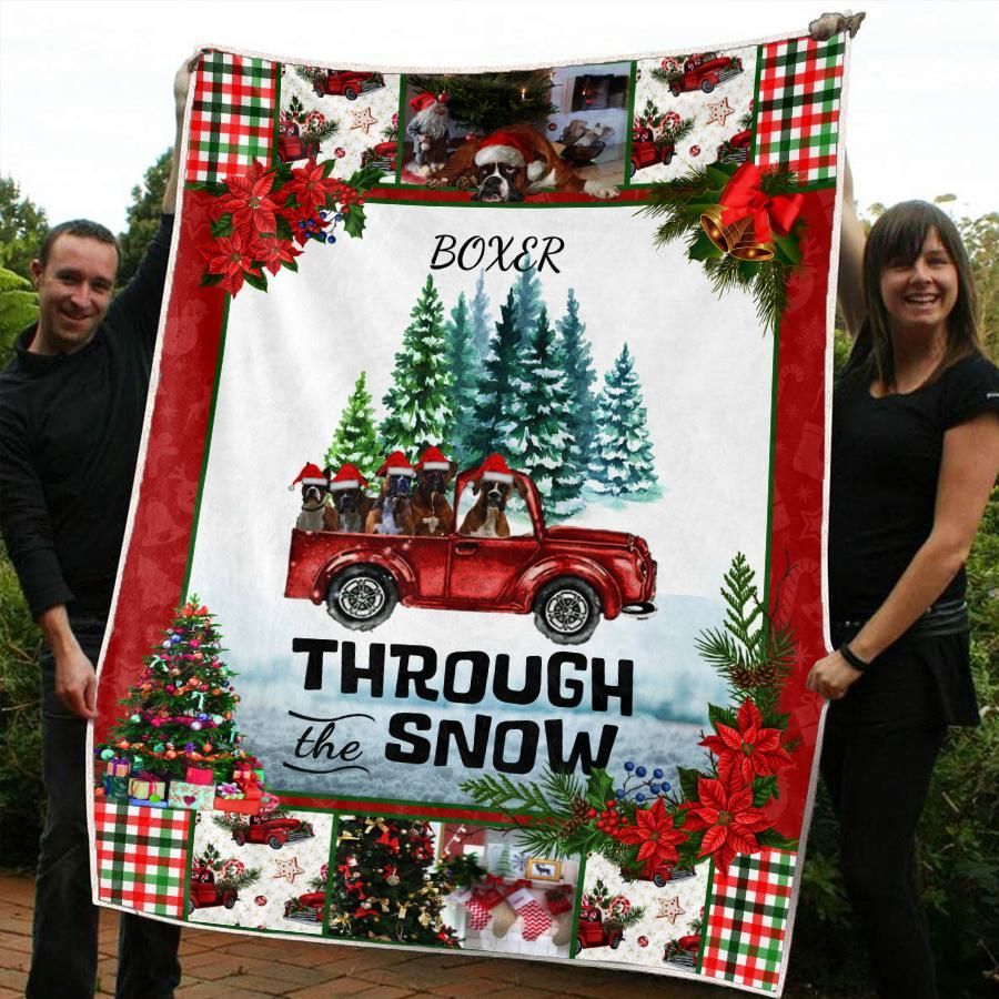 litzzy Boxer Red Truck Christmas CL20110276MDF Sherpa Fleece Blanket Sherpa Fleece Blanket   