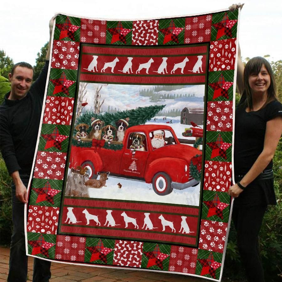 litzzy Boxer Red Truck Christmas CL20110277MDF Sherpa Fleece Blanket Sherpa Fleece Blanket   