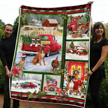 litzzy Boxer Red Truck Christmas CL20110278MDF Sherpa Fleece Blanket Sherpa Fleece Blanket   
