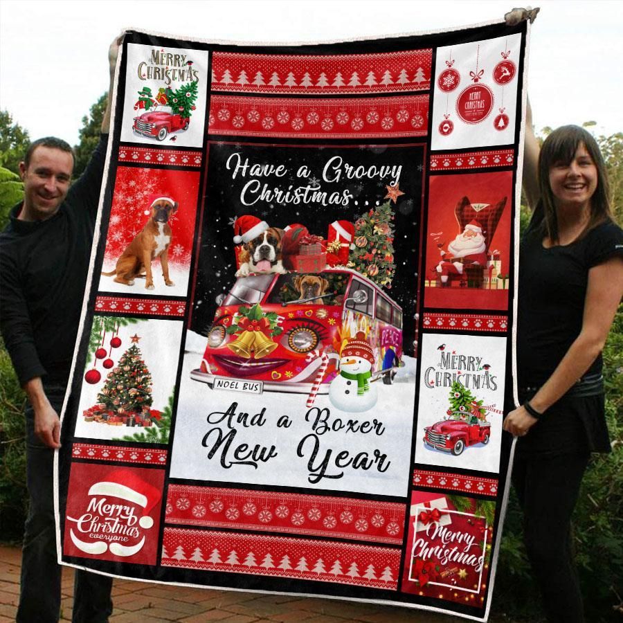 litzzy Boxer Red Truck Christmas CL20110279MDF Sherpa Fleece Blanket Sherpa Fleece Blanket   