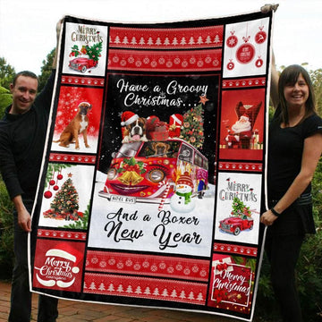 litzzy Boxer Red Truck Christmas CL20110279MDF Sherpa Fleece Blanket Sherpa Fleece Blanket   