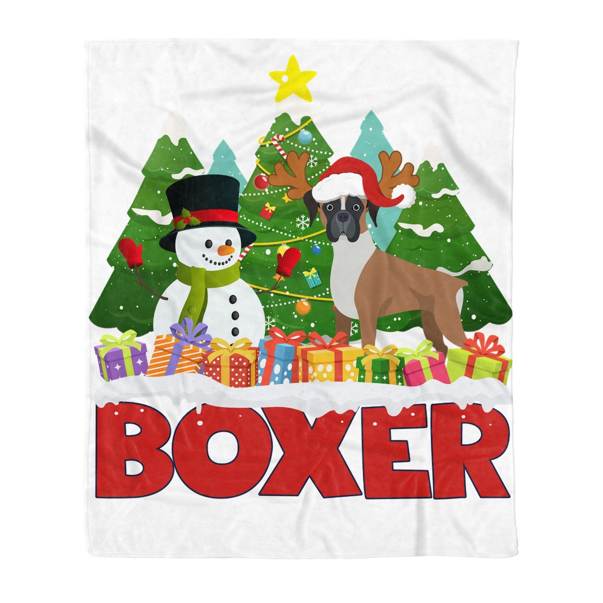 litzzy Boxer Snowman Christmas Tree CLM2812129S Sherpa Fleece Blanket Sherpa Fleece Blanket   