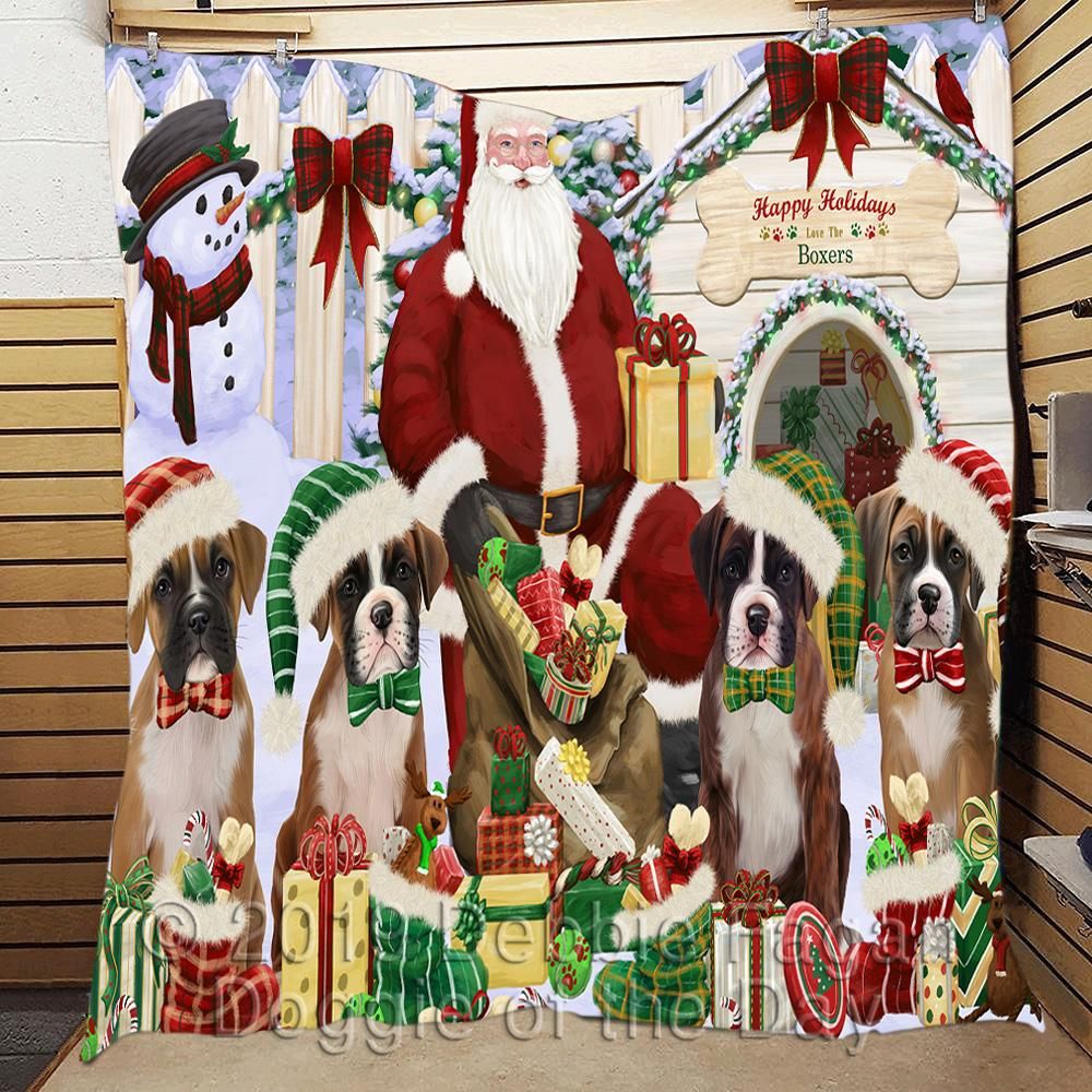 litzzy Boxers Christmas Doghouse CL18110455MDQ Fleece Blanket fleece blanket   