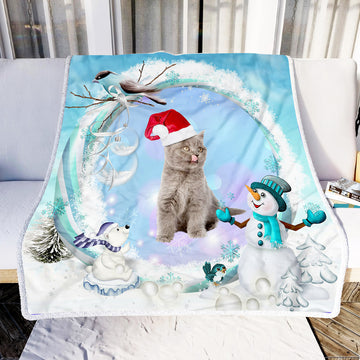 litzzy British Cat Merry Christmas NI1910072DT Sherpa Fleece Blanket Sherpa Fleece Blanket   