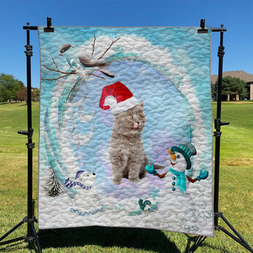litzzy British Cat Merry Christmas NI1911135DT Fleece Blanket Quilt Blanket   