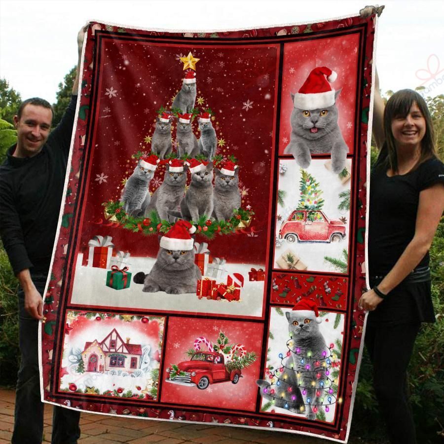 litzzy British Shorthair Christmas AM2810526CL Sherpa Fleece Blanket Sherpa Fleece Blanket   