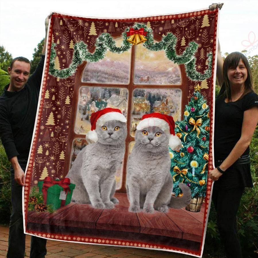 litzzy British Shorthair Christmas AM3010801CL Sherpa Fleece Blanket Sherpa Fleece Blanket   
