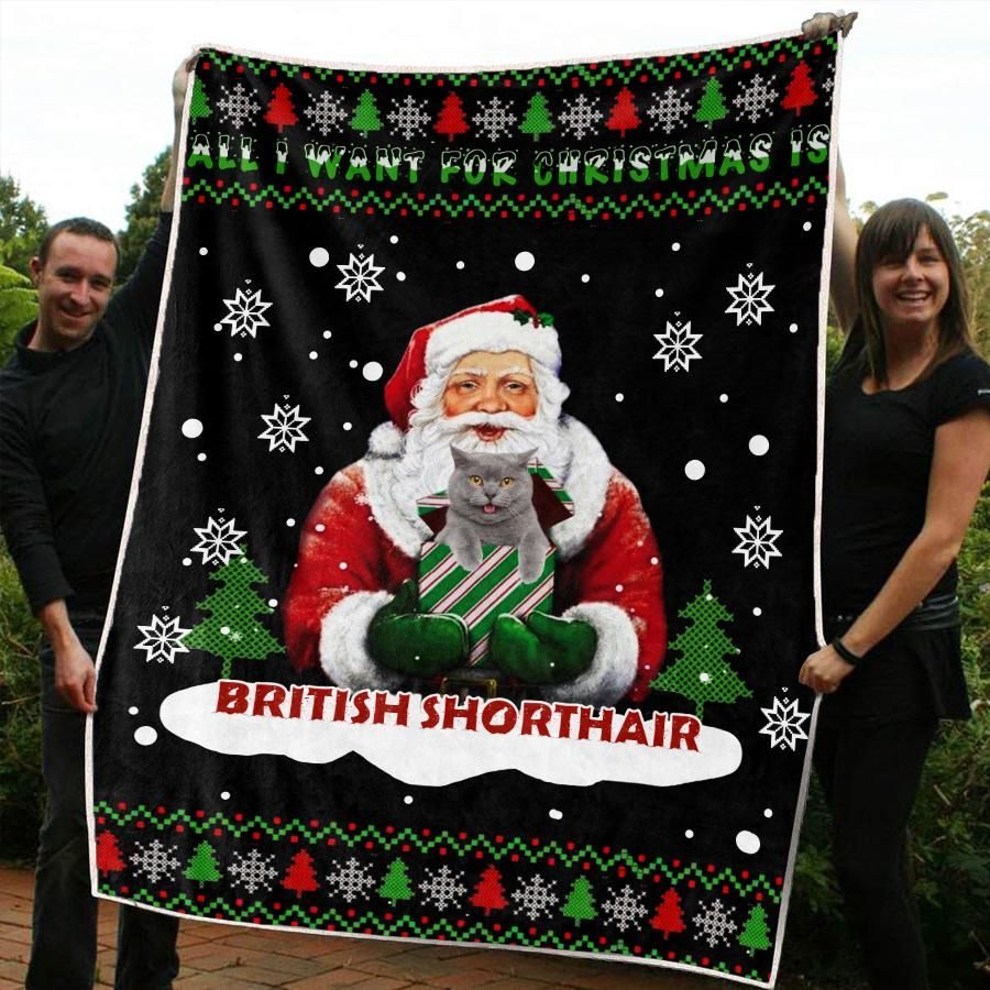 litzzy British Shorthair Christmas CL20110285MDF Sherpa Fleece Blanket Sherpa Fleece Blanket   